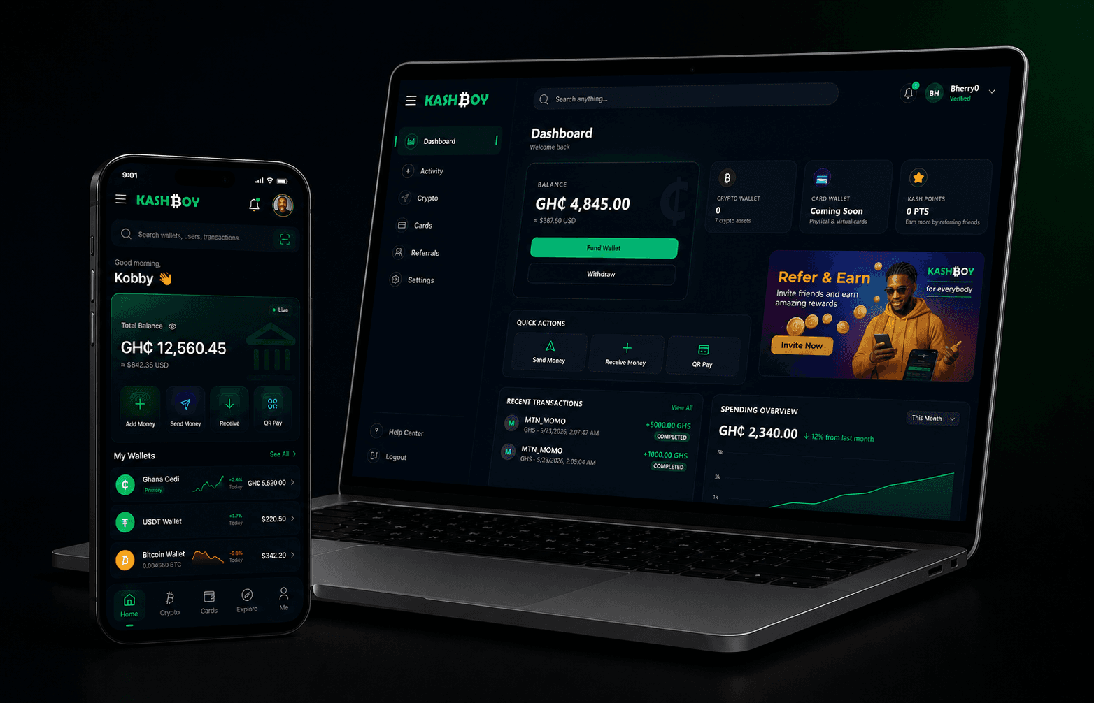 Kashboy web dashboard and mobile app